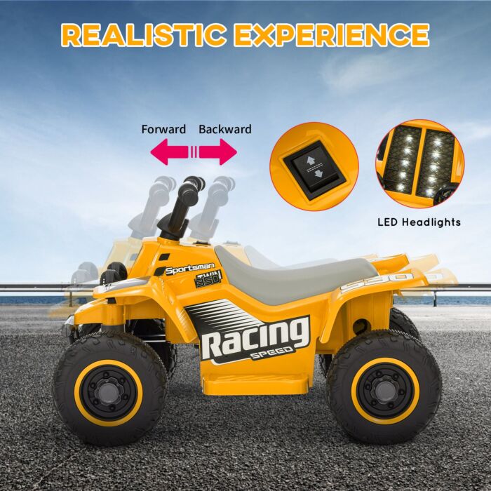 Aiyaplay 6v Electric Quad Bike For Kids, Ride On Atv W/ Forward Backward, Headlights, For 18-36 Months - Yellow