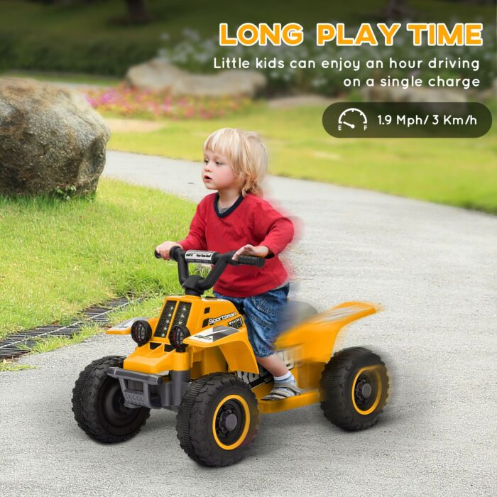 Aiyaplay 6v Electric Quad Bike For Kids, Ride On Atv W/ Forward Backward, Headlights, For 18-36 Months - Yellow