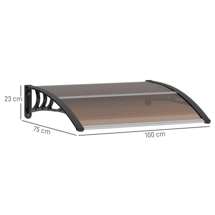 Outsunny Curved Window Door Canopy Aluminium Rigid Plastic Polycarbonate Fixed Outdoor Awning Modern Design Uv Water Rain Resist 100 X 75cm Brown