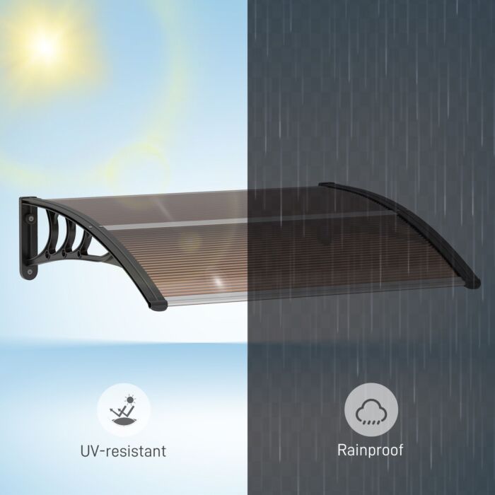 Outsunny Curved Window Door Canopy Aluminium Rigid Plastic Polycarbonate Fixed Outdoor Awning Modern Design Uv Water Rain Resist 100 X 75cm Brown