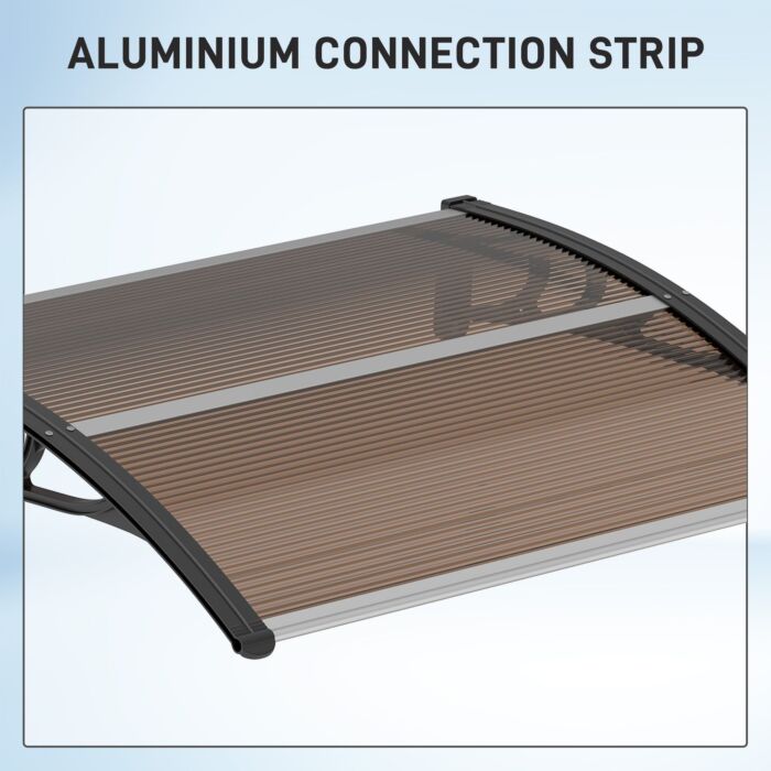 Outsunny Curved Window Door Canopy Aluminium Rigid Plastic Polycarbonate Fixed Outdoor Awning Modern Design Uv Water Rain Resist 100 X 75cm Brown