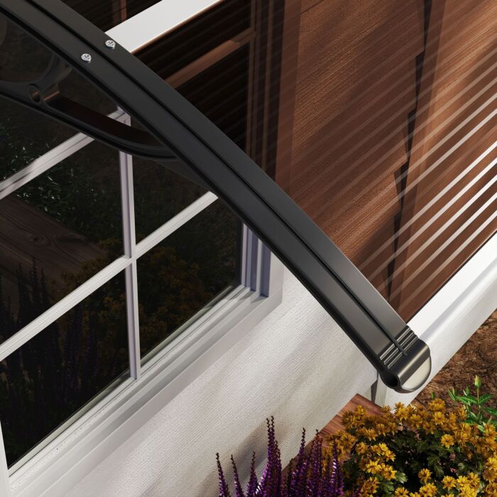 Outsunny Curved Window Door Canopy Aluminium Rigid Plastic Polycarbonate Fixed Outdoor Awning Modern Design Uv Water Rain Resist 100 X 75cm Brown
