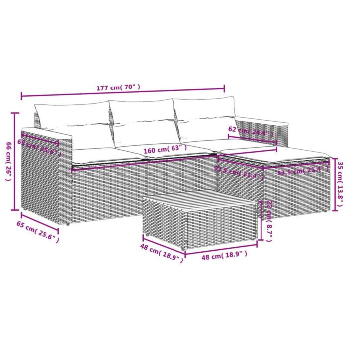 Vidaxl 5 Piece Garden Sofa Set With Cushions Beige Poly Rattan Acacia
