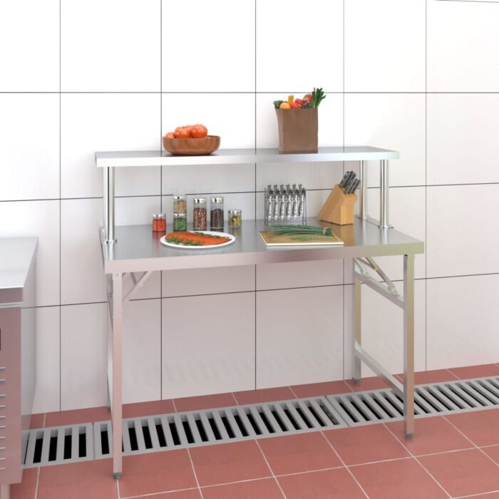 Vidaxl Kitchen Work Table With Overshelf 120x60x115 Cm Stainless Steel