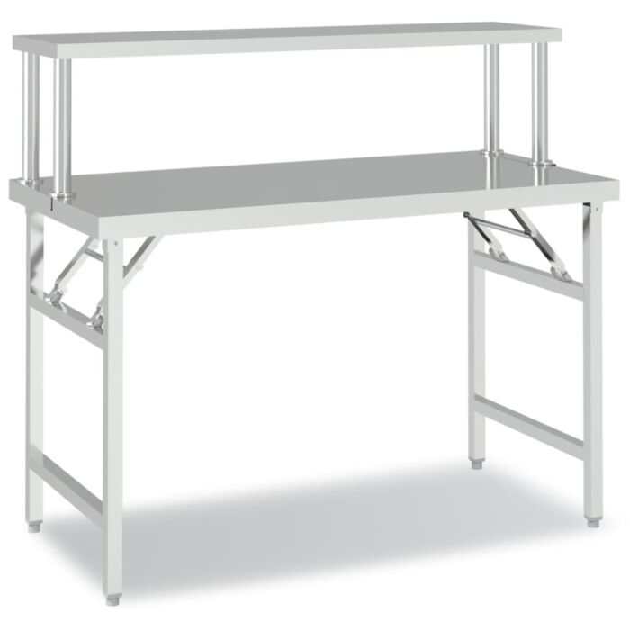 Vidaxl Kitchen Work Table With Overshelf 120x60x115 Cm Stainless Steel