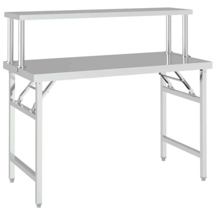 Vidaxl Kitchen Work Table With Overshelf 120x60x115 Cm Stainless Steel