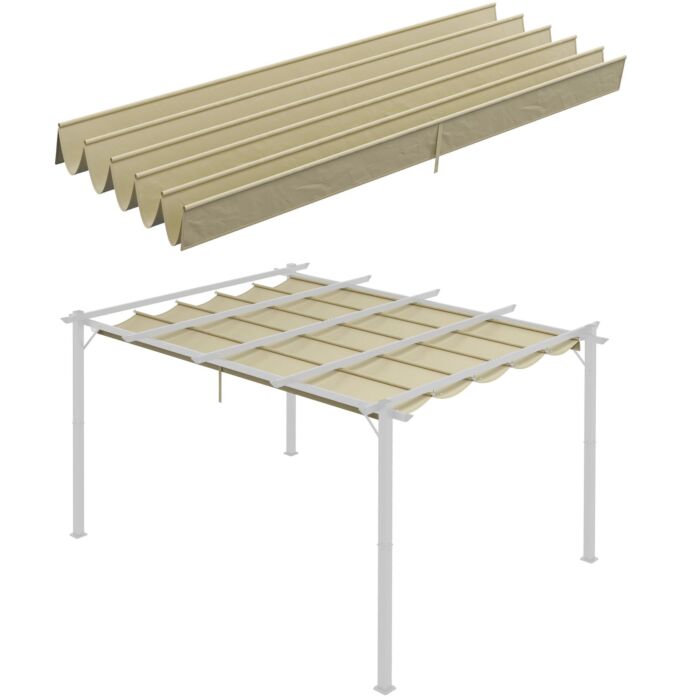 Outsunny Retractable Pergola Shade Cover, Replacement Canopy For 4 X 3 (m) Pergola, Retractable Roof, Beige