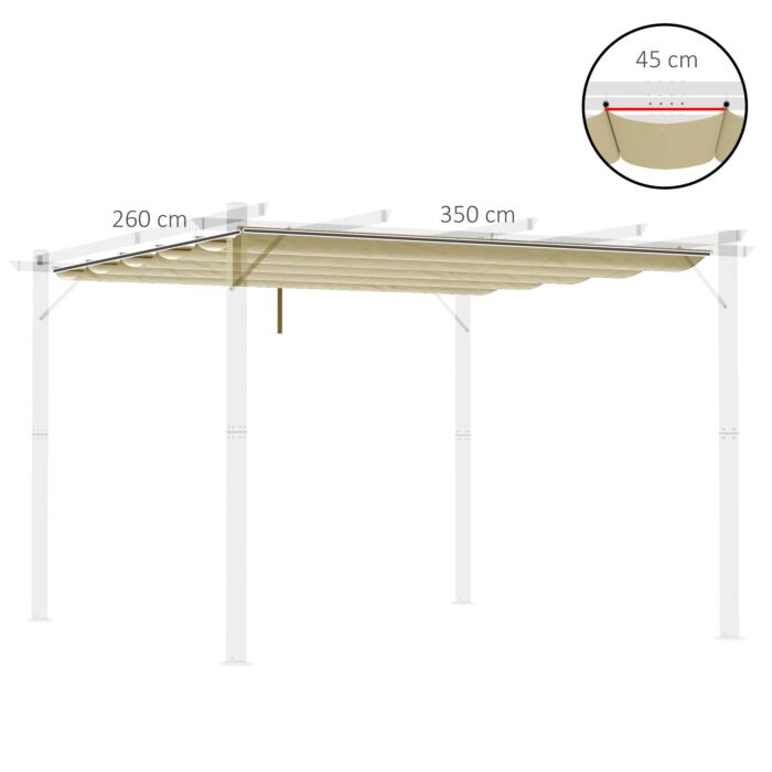Outsunny Retractable Pergola Shade Cover, Replacement Canopy For 4 X 3 (m) Pergola, Retractable Roof, Beige