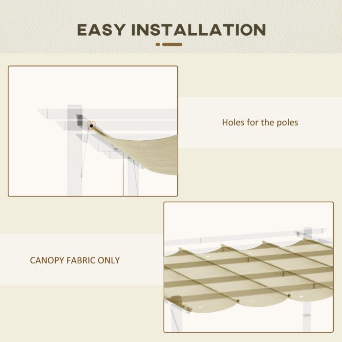 Outsunny Retractable Pergola Shade Cover, Replacement Canopy For 4 X 3 (m) Pergola, Retractable Roof, Beige