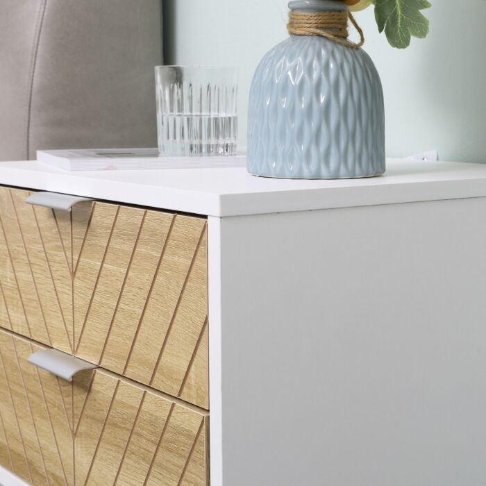 Homcom Modern Bedside Table With 2 Drawers And Metal Frame, Sofa Side Table Set Of 2, White And Oak