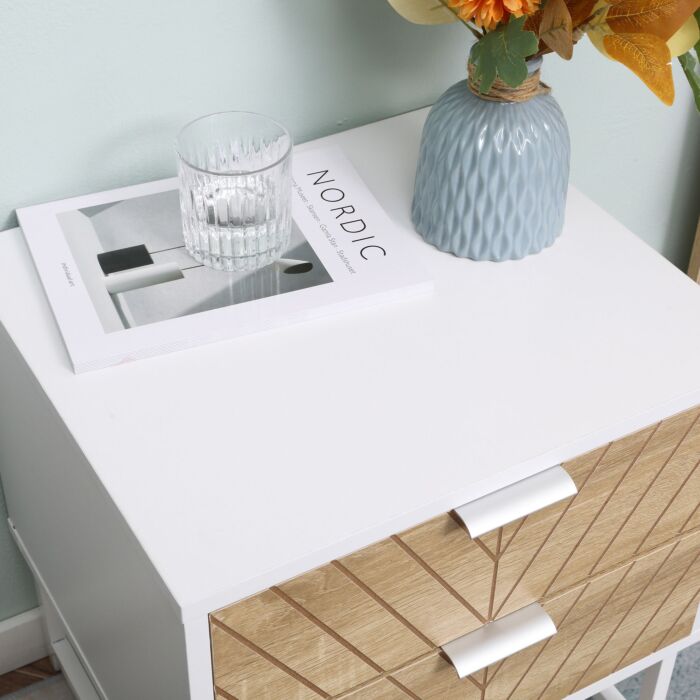Homcom Modern Bedside Table With 2 Drawers And Metal Frame, Sofa Side Table Set Of 2, White And Oak