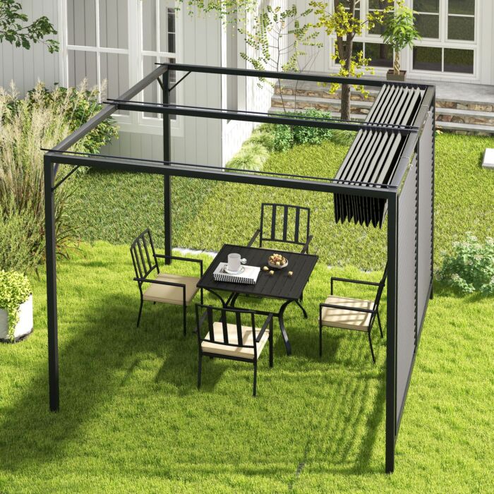 Outsunny 3 X 2.8m Metal Pergola, With Retractable Fabric Roof - Grey
