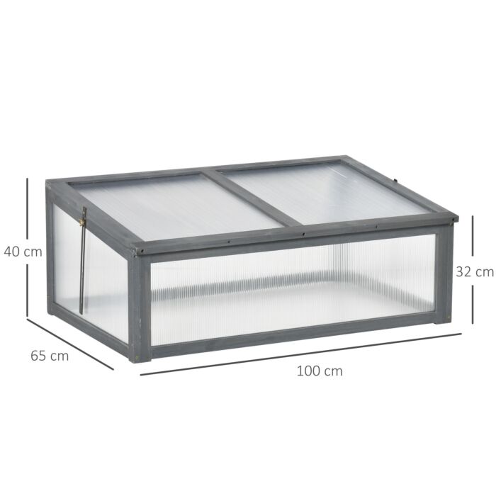 Outsunny Wooden Framed Polycarbonate Cold Frame Greenhouse For Plants Outdoor With Openable & Tilted Top Cover, Pc Board, Brown, 100 X 65 X 40cm