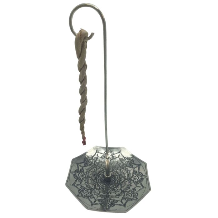 Rope Incense And Silver Plated Holder Set - Mandala Flower