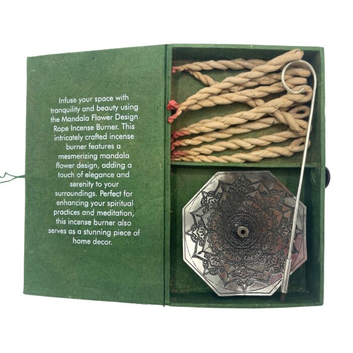 Rope Incense And Silver Plated Holder Set - Mandala Flower