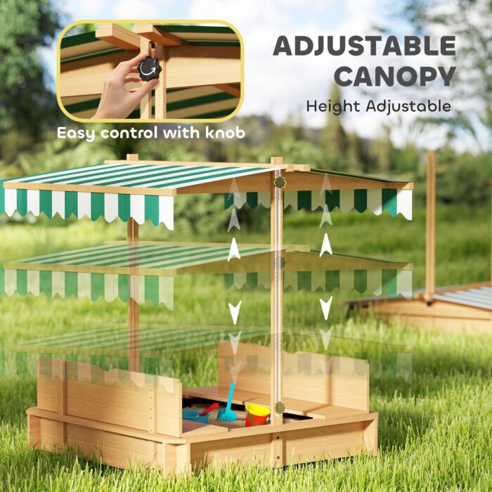 Outsunny Wooden Sandpit With Adjustable Canopy Light Brown