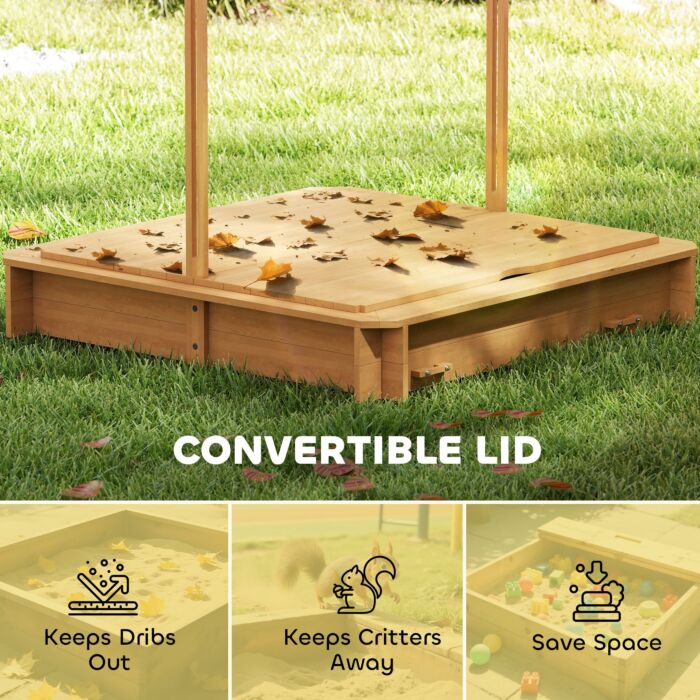 Outsunny Wooden Sandpit With Adjustable Canopy Light Brown