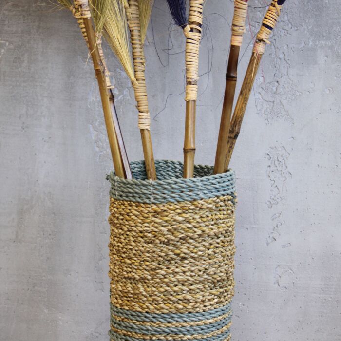 Seagrass & Abu-abu Raffia Set - 2 Vase & 2 Bins