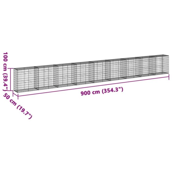Vidaxl Gabion Basket With Cover 900x50x100 Cm Galvanised Iron