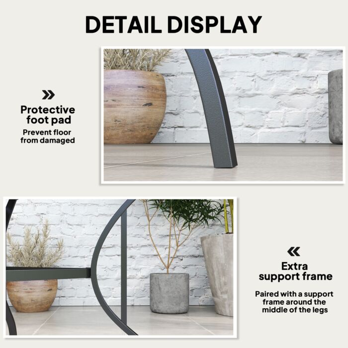 Outsunny 94 * 94 Cm Garden Table With Parasol Hole, Outdoor Dining Garden Table For Four With Slatted Metal Plate Top, Dark Grey