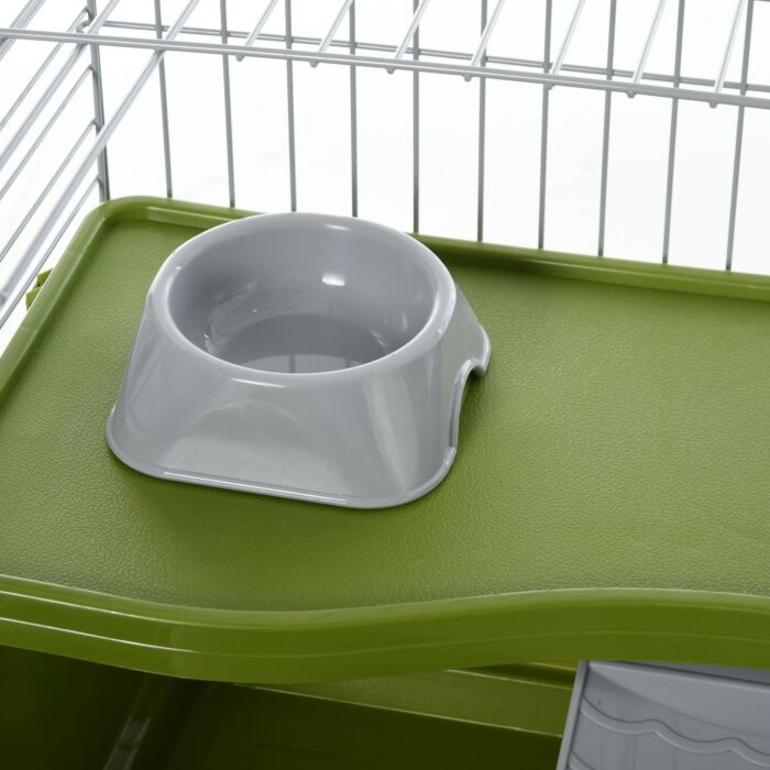 Pawhut 35 Small Animal Cage Chinchilla Guinea Pig Hutch Ferret Pet House With Platform Ramp Food Dish Wheels Water Bottle Mix