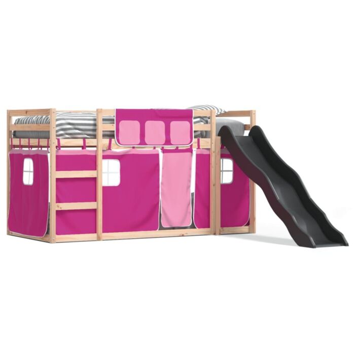 Vidaxl Bunk Bed With Slide And Curtains Pink 80x200 Cm