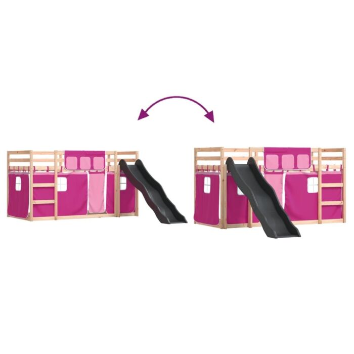 Vidaxl Bunk Bed With Slide And Curtains Pink 80x200 Cm