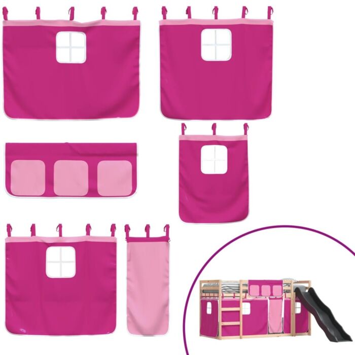 Vidaxl Bunk Bed With Slide And Curtains Pink 80x200 Cm