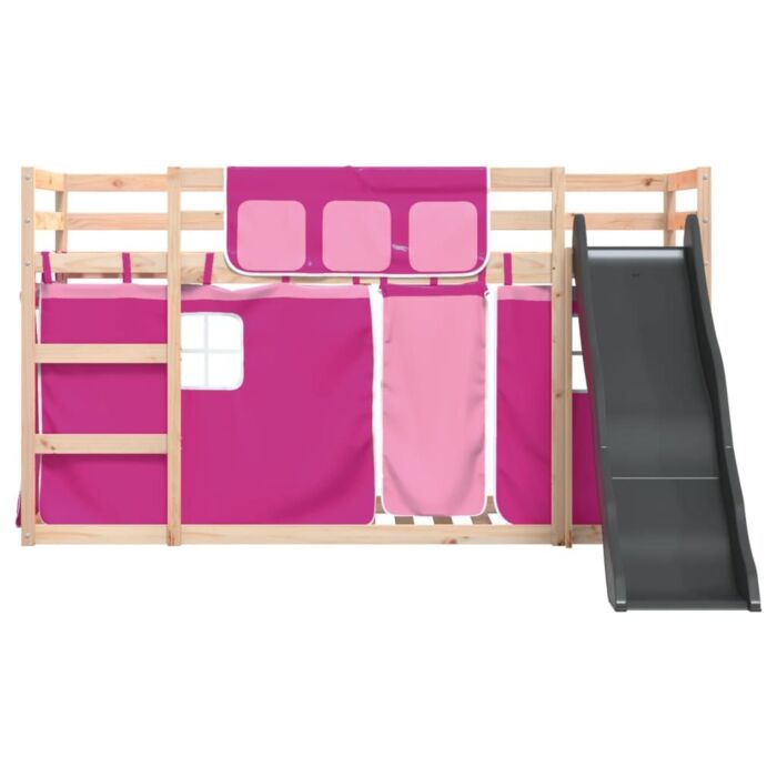 Vidaxl Bunk Bed With Slide And Curtains Pink 80x200 Cm
