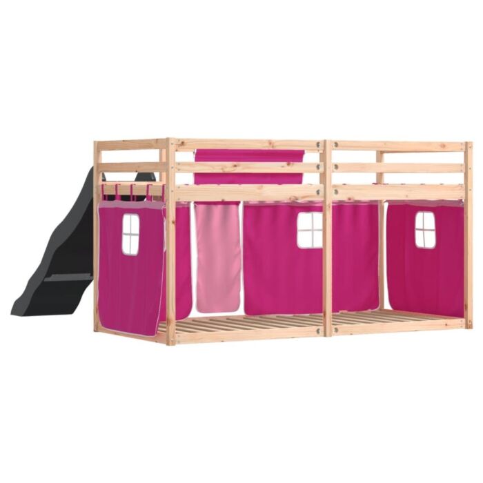 Vidaxl Bunk Bed With Slide And Curtains Pink 80x200 Cm