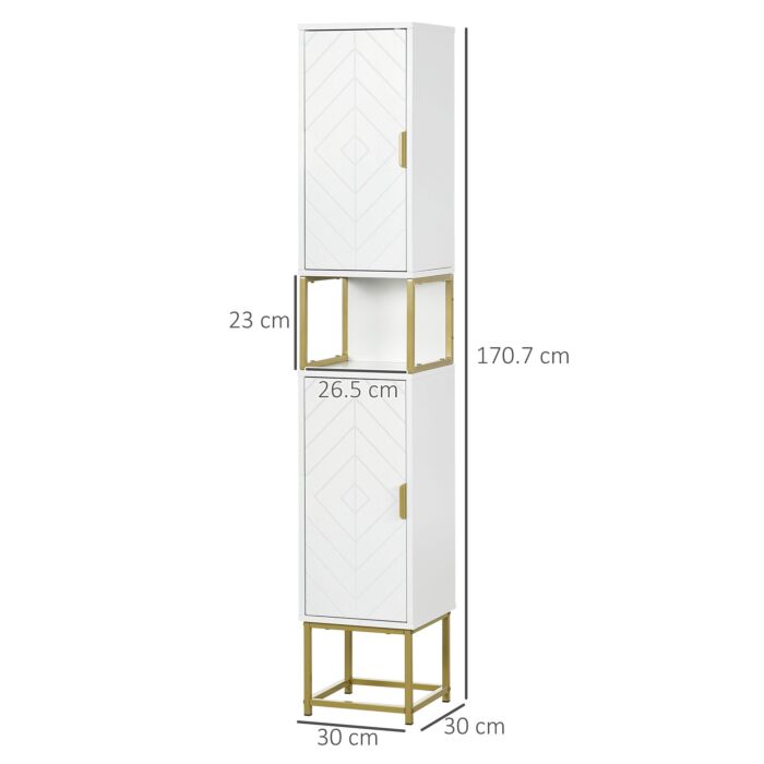 Kleankin Narrow Bathroom Storage Cabinet, Freestanding Tallboy Storage Unit Floor Cabinet Slim Corner Organizer W/adjustable Shelf Steel Base, White