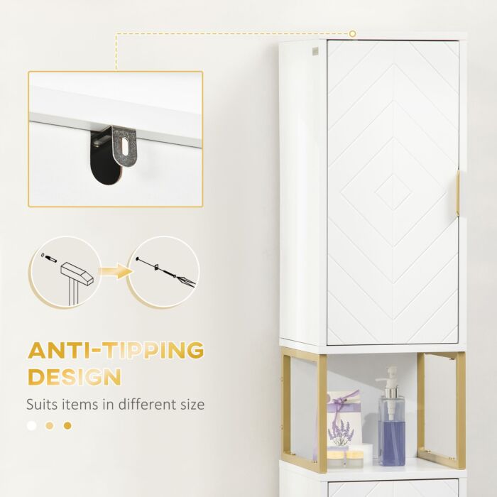 Kleankin Narrow Bathroom Storage Cabinet, Freestanding Tallboy Storage Unit Floor Cabinet Slim Corner Organizer W/adjustable Shelf Steel Base, White
