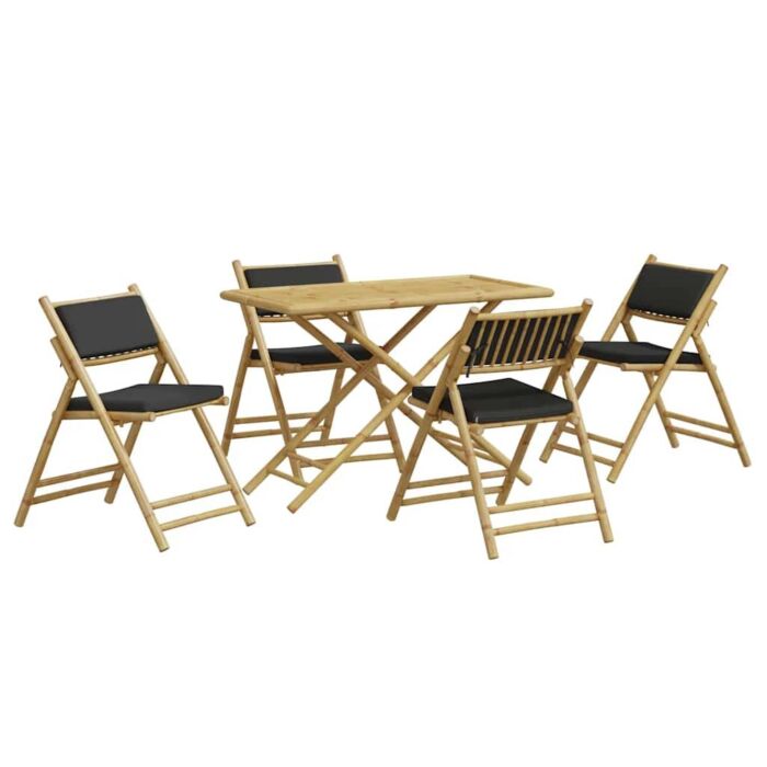 Vidaxl 5 Piece Folding Bistro Set With Dark Grey Cushions Bamboo