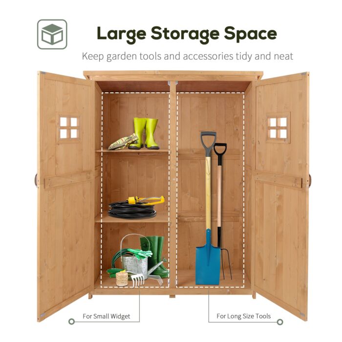 Outsunny Wooden Garden Storage Shed Tool Cabinet Organiser With Shelves, Two Windows, 127.5 X 50 X 164 Cm, Natural