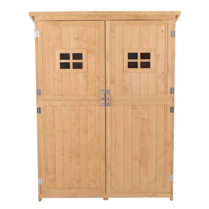 Outsunny Wooden Garden Storage Shed Tool Cabinet Organiser With Shelves, Two Windows, 127.5 X 50 X 164 Cm, Natural