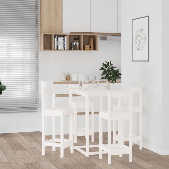 Vidaxl 5 Piece Bar Set White Solid Wood Pine