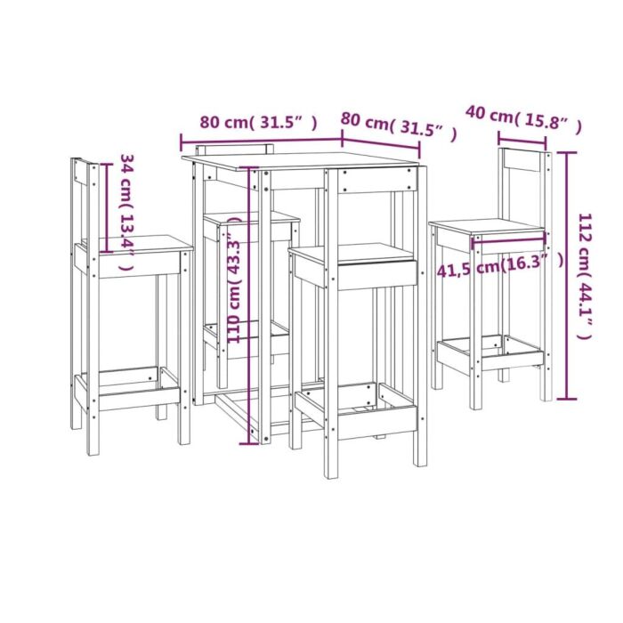 Vidaxl 5 Piece Bar Set White Solid Wood Pine