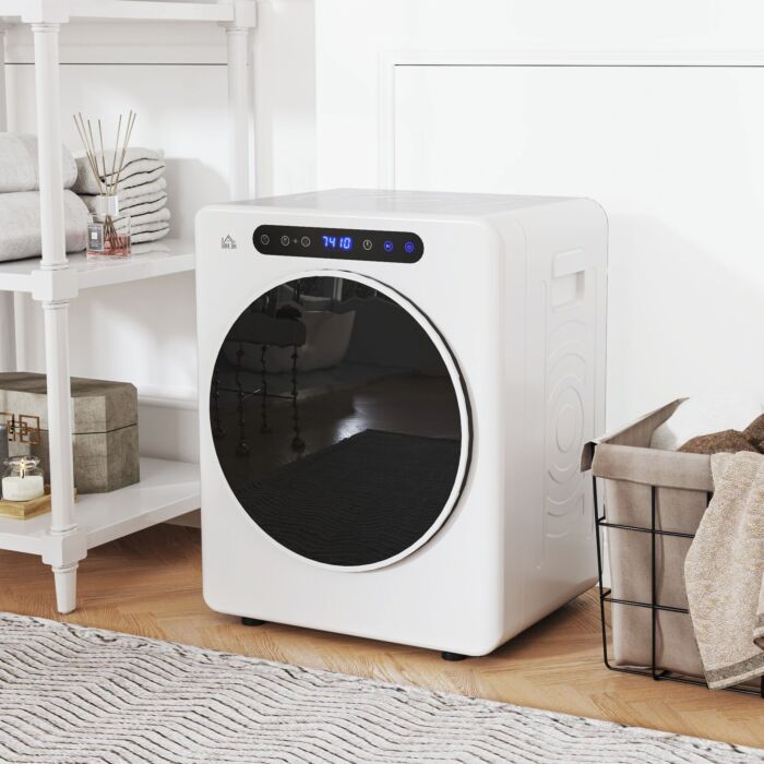 Homcom 8kg Vented Tumble Dryer, 1000w Compact Freestanding Front Tumble Dryer With Stainless Steel Tub, Timer, 6 Heat Settings, Small Portable Clothes Dryer, White