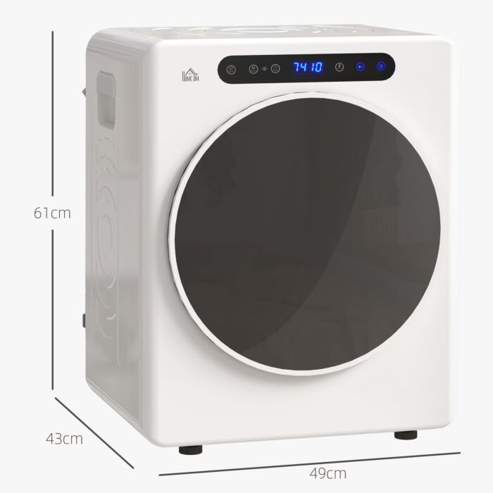 Homcom 8kg Vented Tumble Dryer, 1000w Compact Freestanding Front Tumble Dryer With Stainless Steel Tub, Timer, 6 Heat Settings, Small Portable Clothes Dryer, White