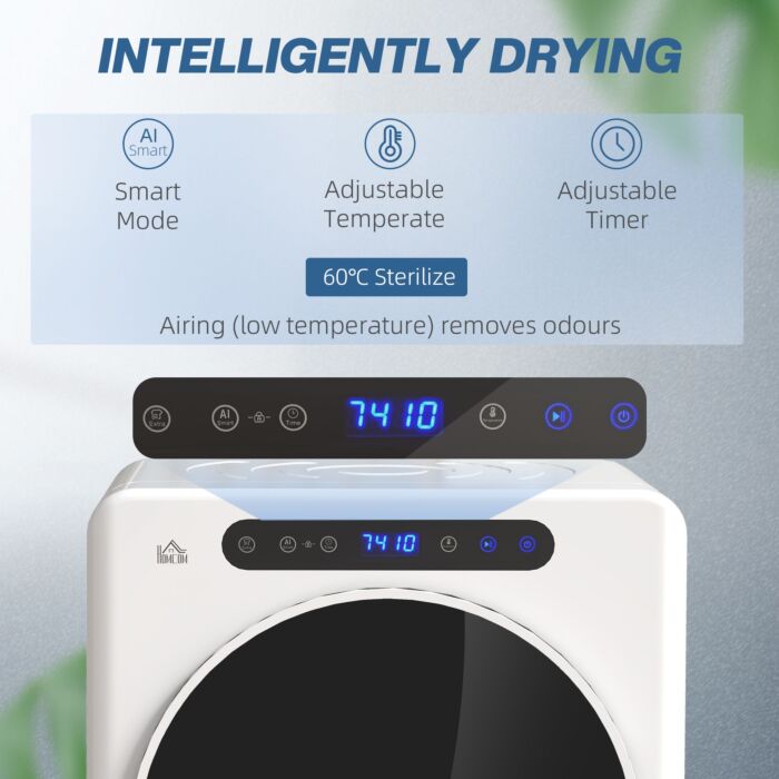 Homcom 8kg Vented Tumble Dryer, 1000w Compact Freestanding Front Tumble Dryer With Stainless Steel Tub, Timer, 6 Heat Settings, Small Portable Clothes Dryer, White