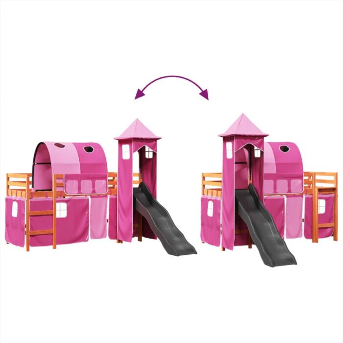 Vidaxl Kids' Loft Bed With Tower Pink 80x200 Cm Solid Wood Pine