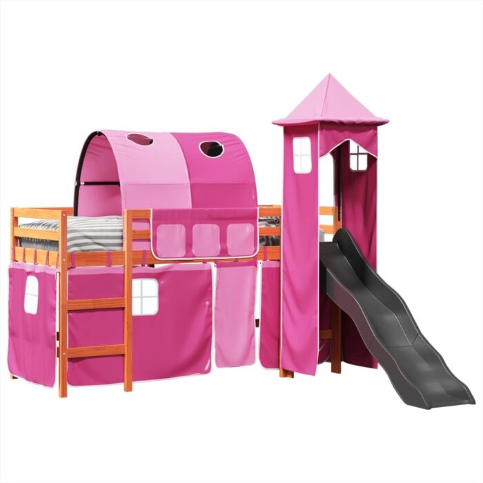 Vidaxl Kids' Loft Bed With Tower Pink 80x200 Cm Solid Wood Pine