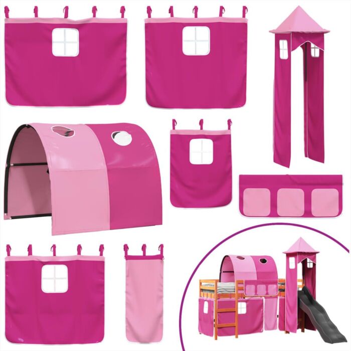 Vidaxl Kids' Loft Bed With Tower Pink 80x200 Cm Solid Wood Pine