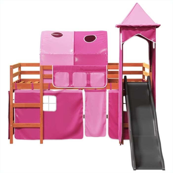 Vidaxl Kids' Loft Bed With Tower Pink 80x200 Cm Solid Wood Pine