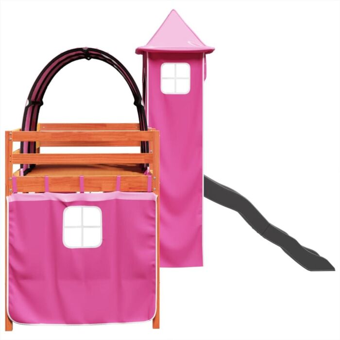 Vidaxl Kids' Loft Bed With Tower Pink 80x200 Cm Solid Wood Pine