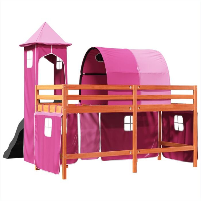 Vidaxl Kids' Loft Bed With Tower Pink 80x200 Cm Solid Wood Pine
