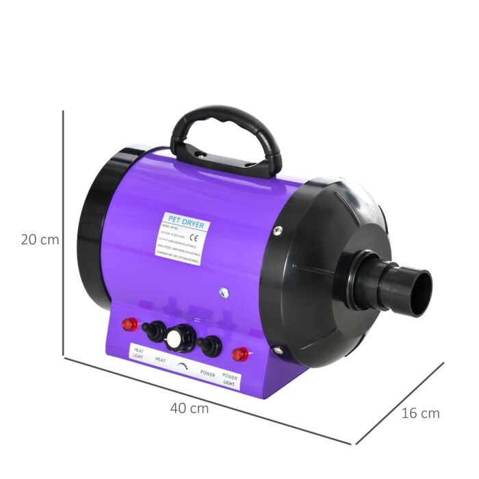 Pawhut 2800w Dog Hair Dryer Pet Grooming Blaster Water Blower Dryer W/ 3 Nozzles, Purple