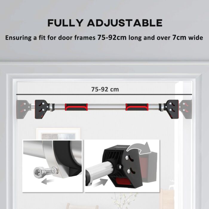Sportnow Doorway Pull Up Bar, No Screws Door Frame Chin Up Bar, Adjustable Length (75-92cm) For Home Gym Workout