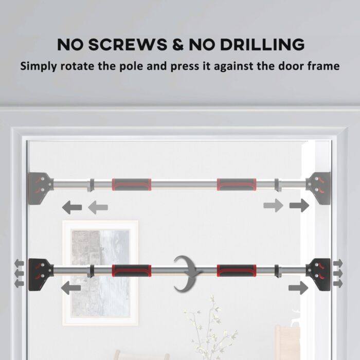 Sportnow Doorway Pull Up Bar, No Screws Door Frame Chin Up Bar, Adjustable Length (75-92cm) For Home Gym Workout