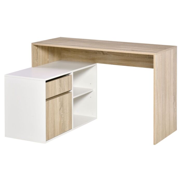 Homcom Corner Computer Desk L Shaped Desks Study Table Pc Work W/ Storage Shelf Drawer Office, Oak And White